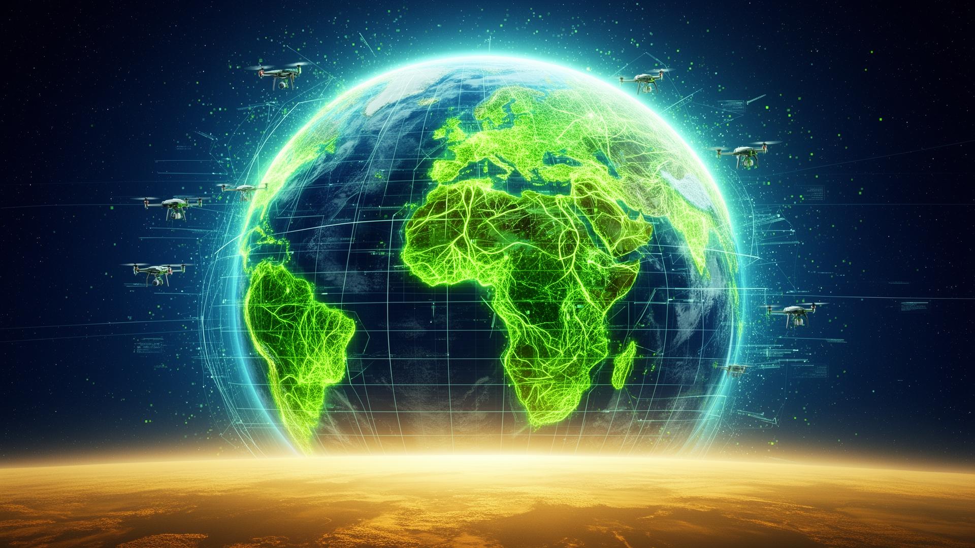 Earth glowing with agricultural intelligence networks